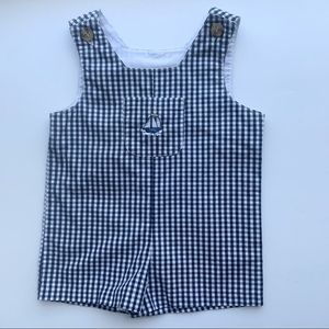 Gingham Romper with Embroidered Sail Boat